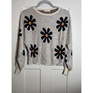 NWOT Ekouaer Women's Daisy Floral‎ Knit Sweater Size Small Preppy Hippy Chic